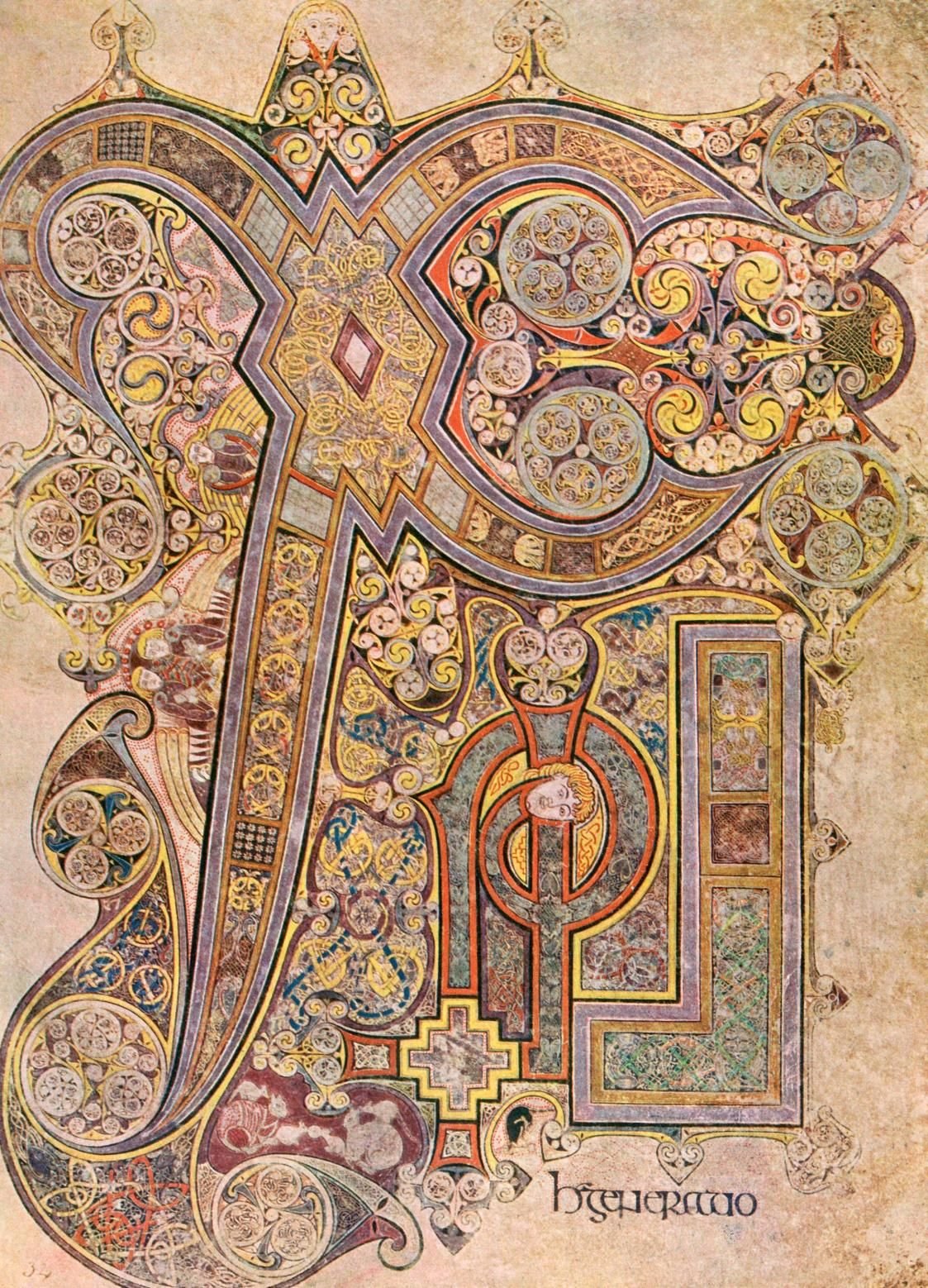 Illuminated Chi Rho monogram page from the Book of Kells codex