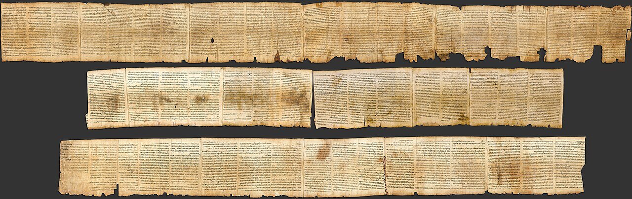 The Great Isaiah Scroll from the Dead Sea Scrolls, unrolled showing Hebrew columns